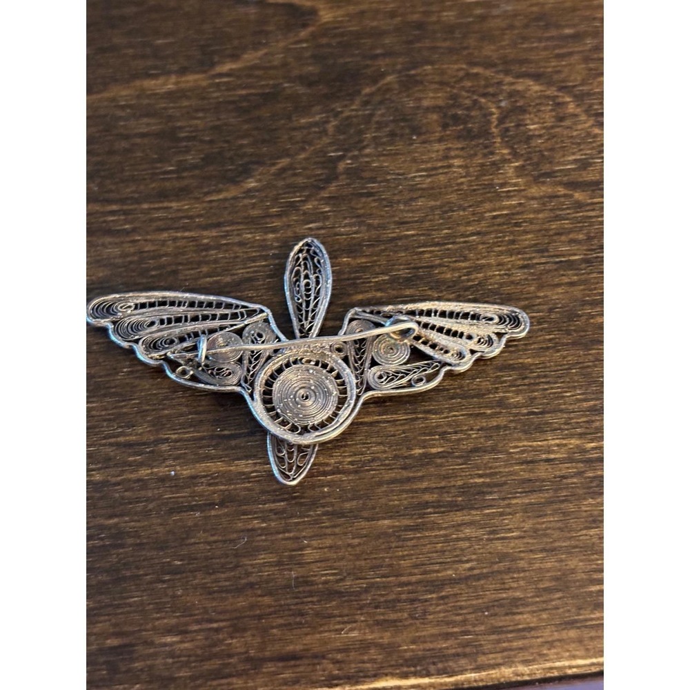 Vintage Sterling Silver Filigree Butterfly Brooch 925 Intricate Wirework Pin - Picture 7 of 9